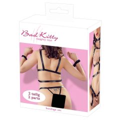   Bad Kitty - szegecses testhám szett és kar bilincs (fekete)