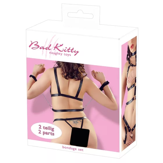 / Bad Kitty - szegecses testhám szett szex bilinccsel (fekete)