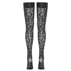 Cottelli Legwear - párduc mintás combfix (fekete)