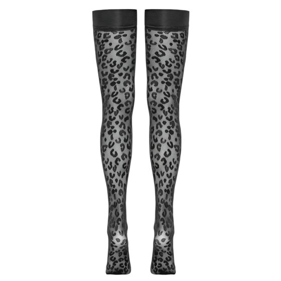 Cottelli Legwear - párduc mintás combfix (fekete)
