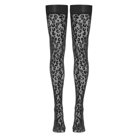 Cottelli Legwear - párduc mintás combfix (fekete)