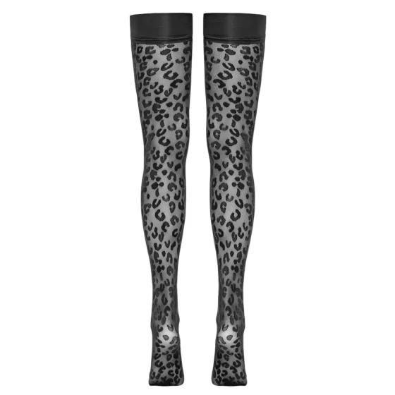 Cottelli Legwear - párduc mintás combfix (fekete)