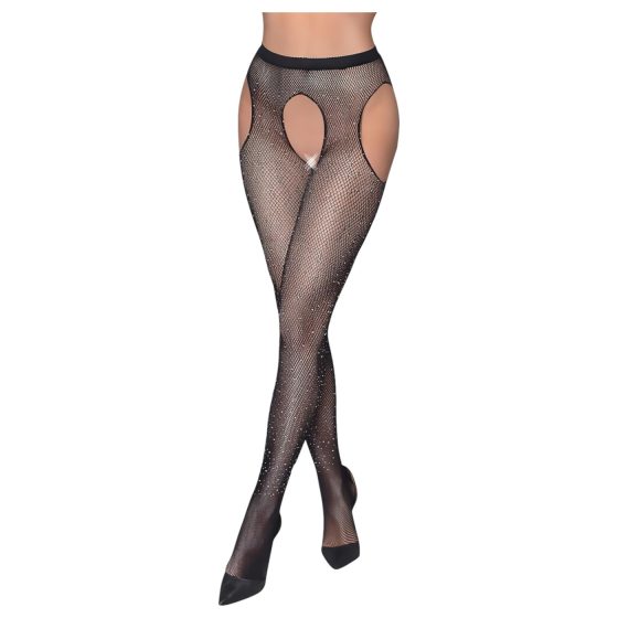 Cottelli Legwear - nyitott, csillogó harisnya - fekete (S-L)