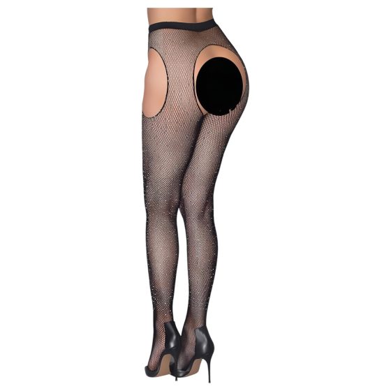 Cottelli Legwear - nyitott, csillogó harisnya - fekete (S-L)
