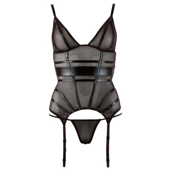 Cottelli - fényes csíkos, átlátszó felső (fekete)