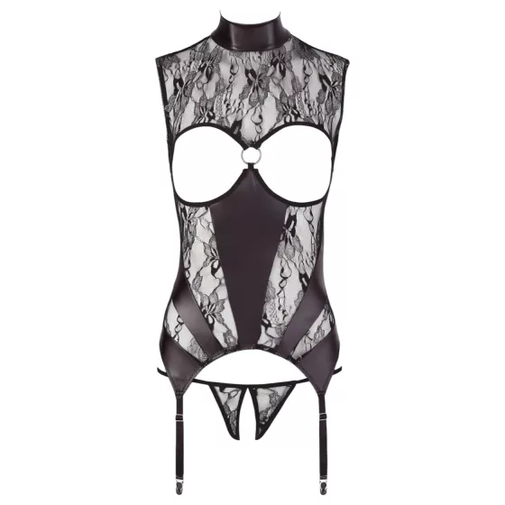 Abierta Fina - szikrázó csipkés nyitott szett (fekete)