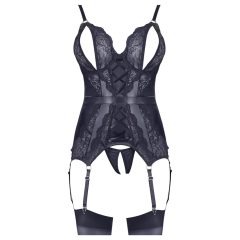 Cottelli - csipkés nyitott felső és tanga (fekete)