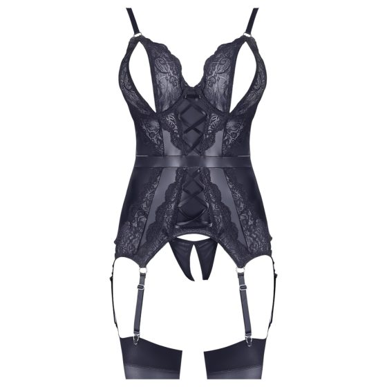 Cottelli - csipkés nyitott felső és tanga (fekete)