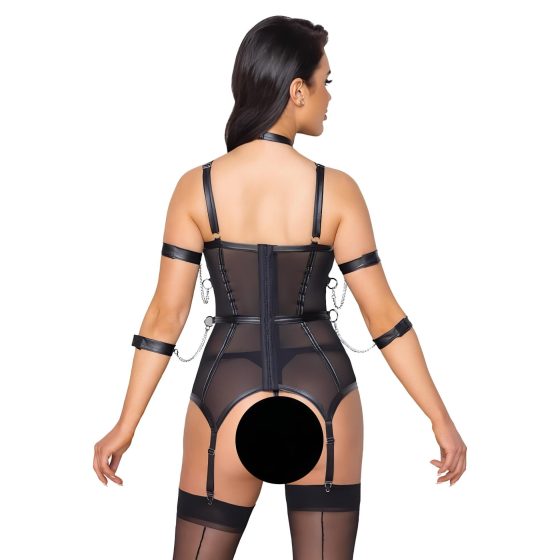 / Cottelli Bondage - pántos felső, kar bilincs és tanga (fekete)