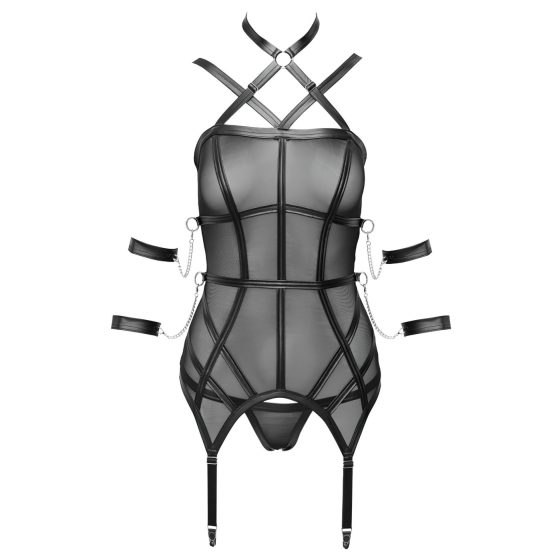 / Cottelli Bondage - pántos felső, kar bilincs és tanga (fekete)