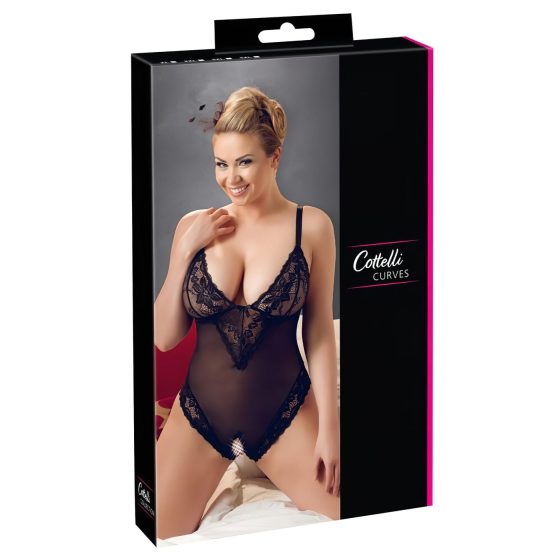 / Cottelli Plus Size - csipkés body (fekete)