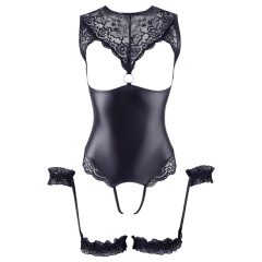   Cottelli Bondage - fényes nyitott body és kar bilincs (fekete)