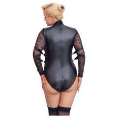 / Cottelli Bondage Plus Size - csipkésujjú body (fekete)