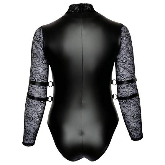 / Cottelli Bondage Plus Size - csipkésujjú body (fekete)