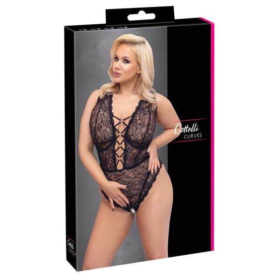 Cottelli Curves Plus Size - átlátszó mintás body (fekete)