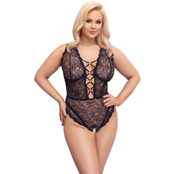 Cottelli Curves Plus Size - átlátszó mintás body (fekete)