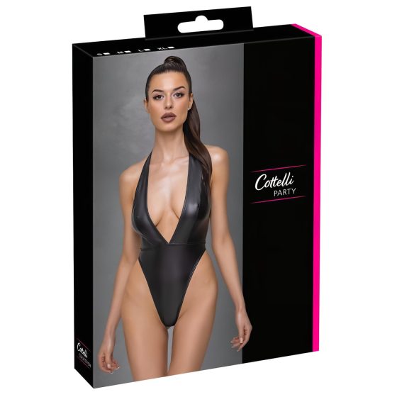 / Cottelli Party - fényes, nyakpántos body (fekete)
