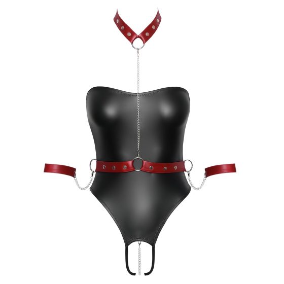 Cottelli Bondage - fényes body és kar bilincs (fekete)