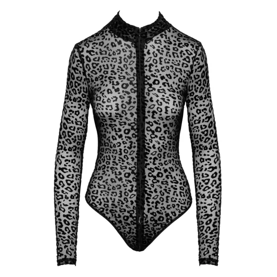 / Noir - leopárd mintás, hosszúujjú body (fekete)