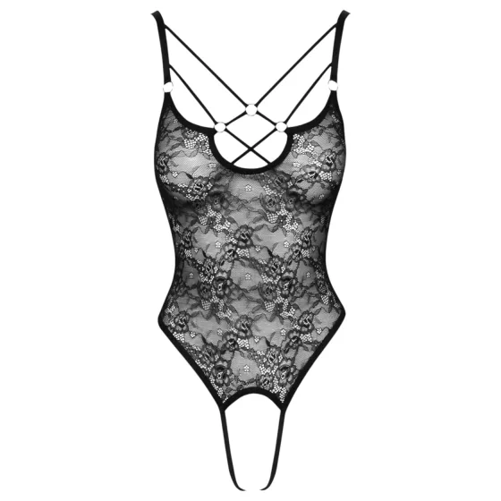 Cottelli - átlátszó, nyitott csipke body (fekete)