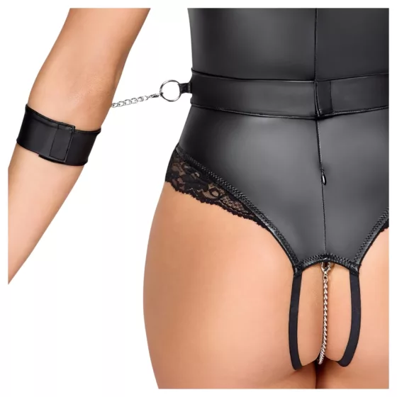 Cottelli Bondage - nyitott cici villantós body (fekete)