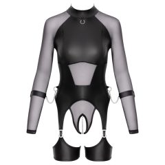 Cottelli Bondage - áttetsző felső bilincsekkel (fekete)