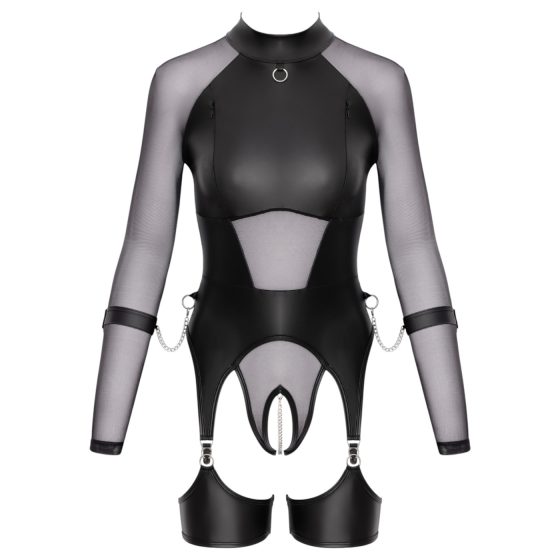 Cottelli Bondage - áttetsző felső bilincsekkel (fekete)