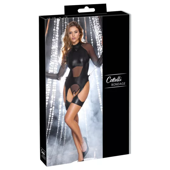 Cottelli Bondage - áttetsző felső szex bilincsekkel nőknek (fekete)