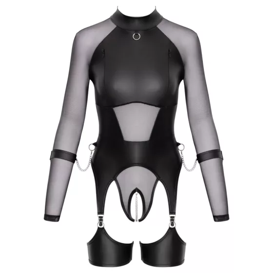 Cottelli Bondage - áttetsző felső bilincsekkel (fekete)