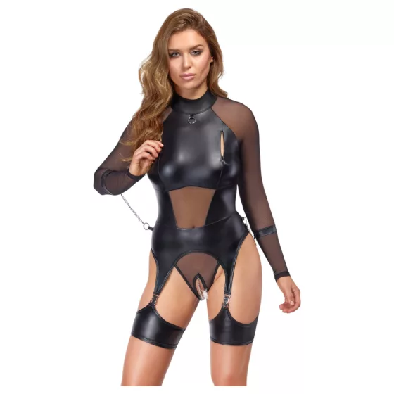 Cottelli Bondage - áttetsző felső bilincsekkel (fekete)