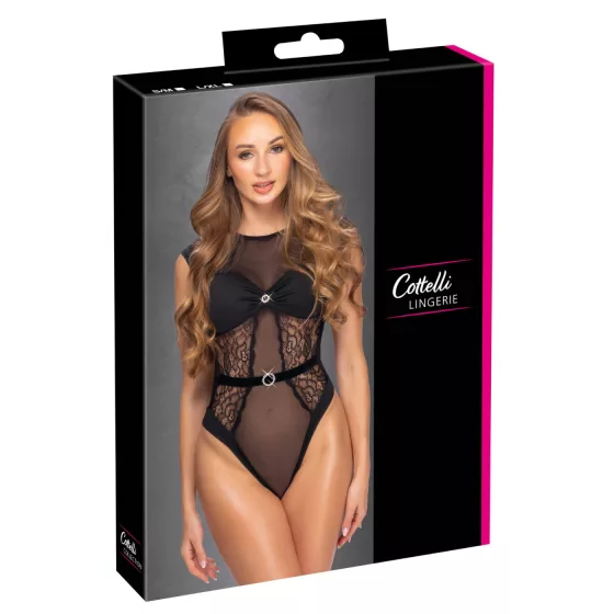 Cottelli - áttetsző csipkés body (fekete)