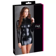 Cottelli - szexi fényes, hosszúujjú miniruha (fekete)