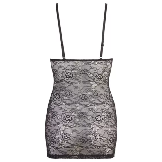 Cottelli - fényes csíkos csipke ruha (fekete)