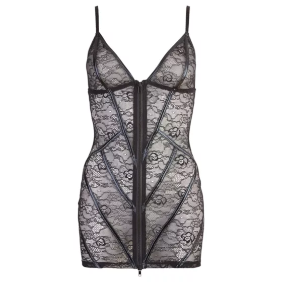 Cottelli - fényes csíkos csipke ruha (fekete)