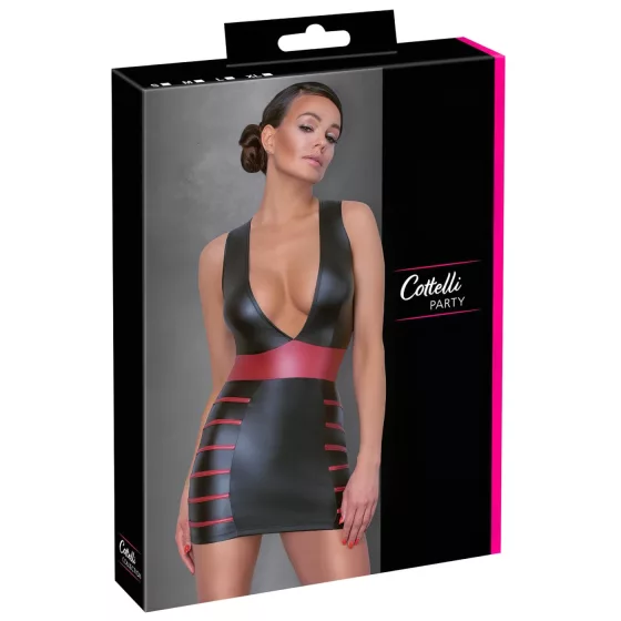 / Cottelli Party - szexi csíkos, testre simuló ruha (fekete-vörös)