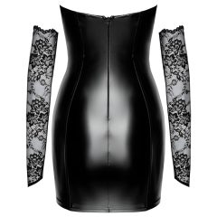 Noir - fényes ruha csipke berakással (fekete)