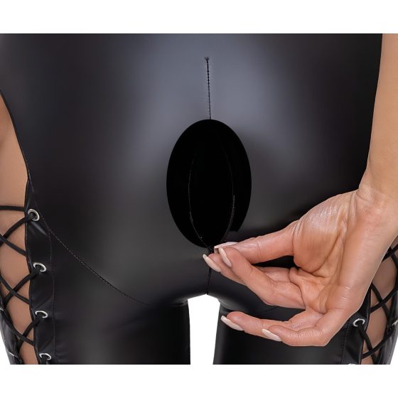 Cottelli Party - nyakpántos fűzős overál (fekete)