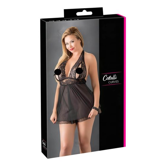 Cottelli Plus Size - csipkés lenge babydoll (fekete)