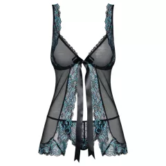   Obsessive Amanta - hímzett babydoll és tanga (fekete-türkiz)