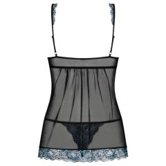  Obsessive Amanta - hímzett babydoll és tanga (fekete-türkiz)