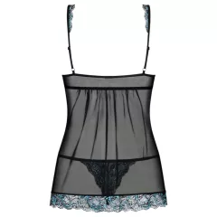   Obsessive Amanta - hímzett babydoll és tanga (fekete-türkiz)