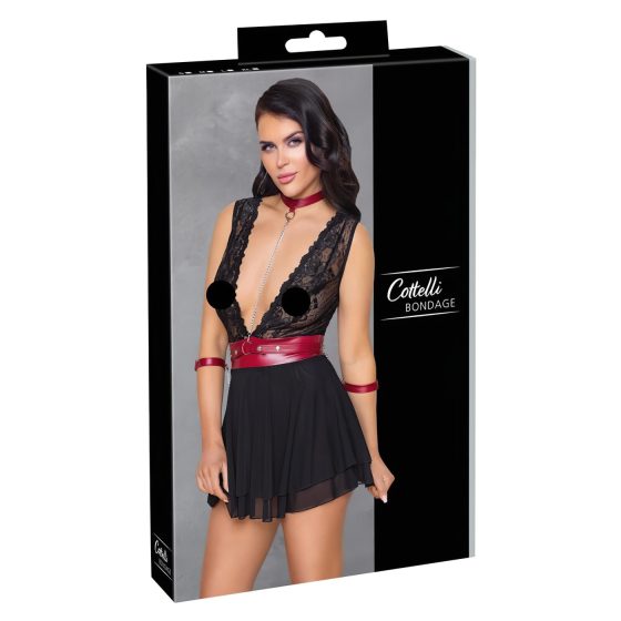 / Cottelli Bondage - nyakpántos csipkés babydoll (fekete)
