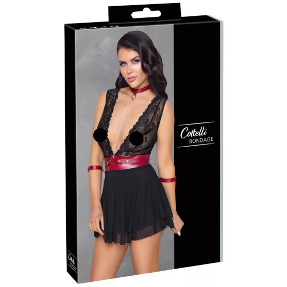 / Cottelli Bondage - nyakpántos csipkés babydoll (fekete)