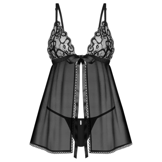 Obsessive Blomentis - csipkés babydoll szett (fekete)