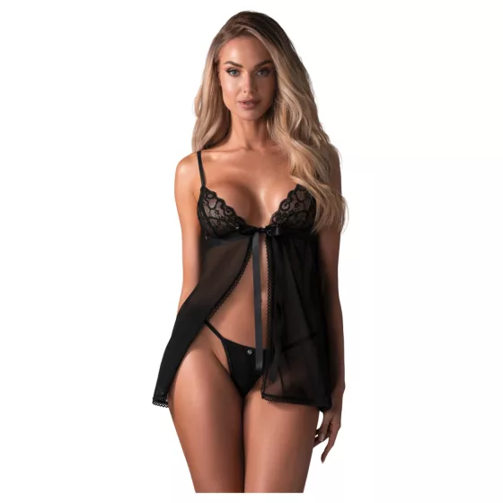 Obsessive Blomentis - csipkés babydoll szett (fekete)