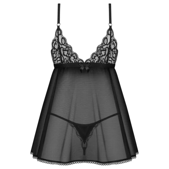 Obsessive Blomentis - csipkés babydoll szett (fekete)