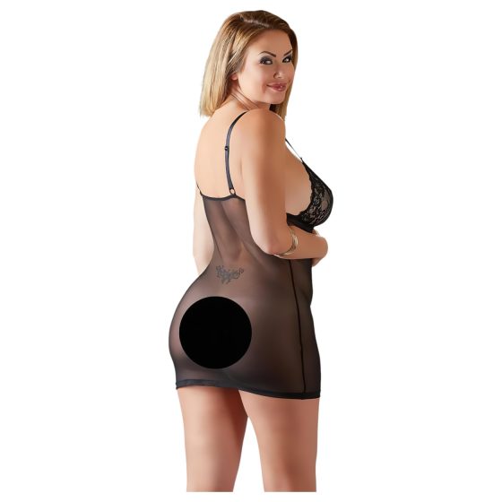 Cottelli Plus Size - csipkés átlátszó hálóing (fekete)