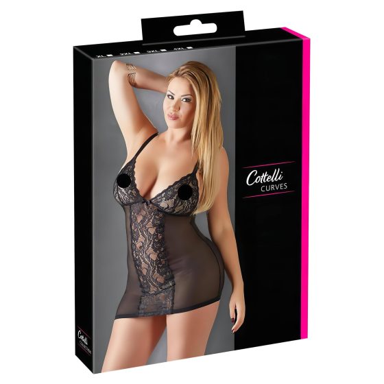 Cottelli Plus Size - csipkés átlátszó hálóing (fekete)