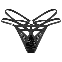 / Obsessive Keira - fényes hatású, pántos tanga (fekete)