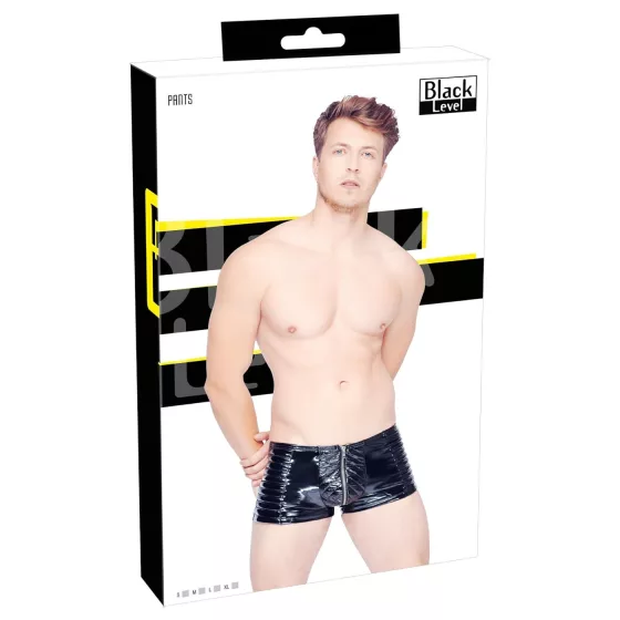 Black Level - cipzáras, fényes férfi short (fekete)